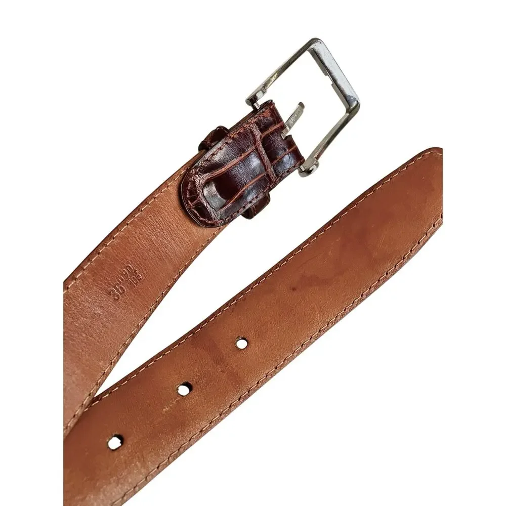 Men’s Brown Dress Belt American Alligator Made In Italy MCM Silver Buckle SZ 36